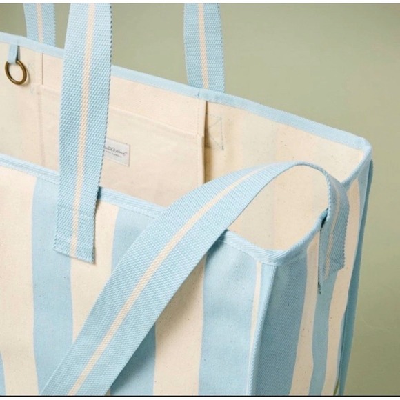 MAGNOLIA Large Canvas Tote Bag Cross Nautical Blue Stripe Farmhouse Beach Travel - Picture 8 of 11